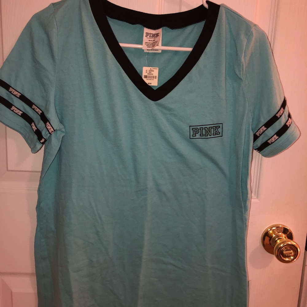 Light blue Pink vneck tee